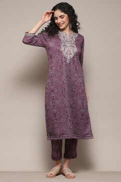 Purple Cotton Blend Printed Straight 2 Piece Set image number 0
