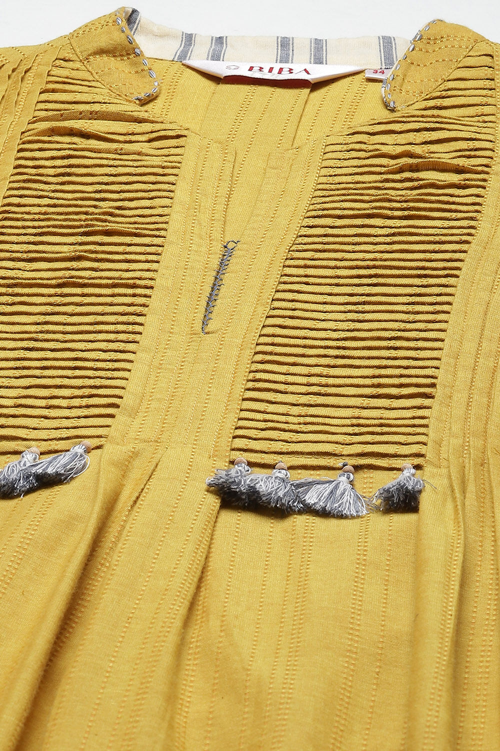 Mustard Cream Cotton Fusion Yarndyed Kurta Set image number 1