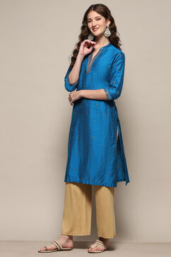 Blue Yard-Dyed Straight Kurta image number 2