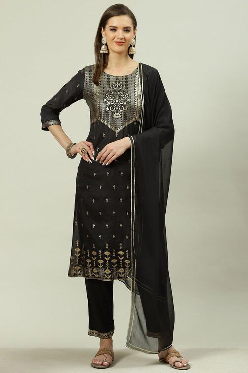 Orange Printed Viscose Straight Kurta Regular Pants Suit Set image number 5