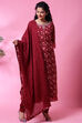 Maroon Cotton Double Layered Kurta Churidar Suit Set image number 8