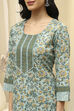 Green Cotton Screen Print Unstitched Suit Set image number 2