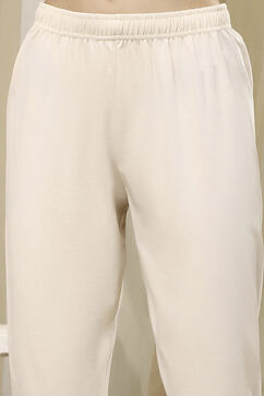 Off-White Poly Chanderi Straight Suit Set image number 2