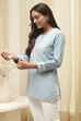 Blue Cotton Embroidered Straight Short Kurta image number 2