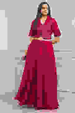 Fuchsia Viscose Rayon Kalidar Lehenga Set image number 6