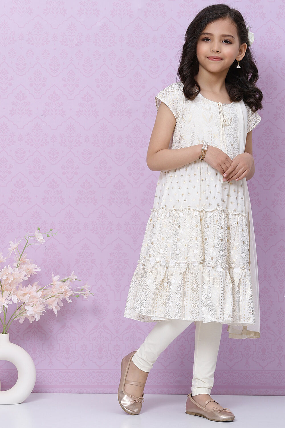 Blue Cotton Flared Kurta Churidar Suit Set image number 6