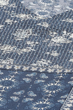 Navy LIVA A-Line Printed Kurta image number 1