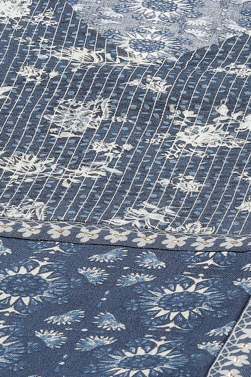Navy LIVA A-Line Printed Kurta image number 1