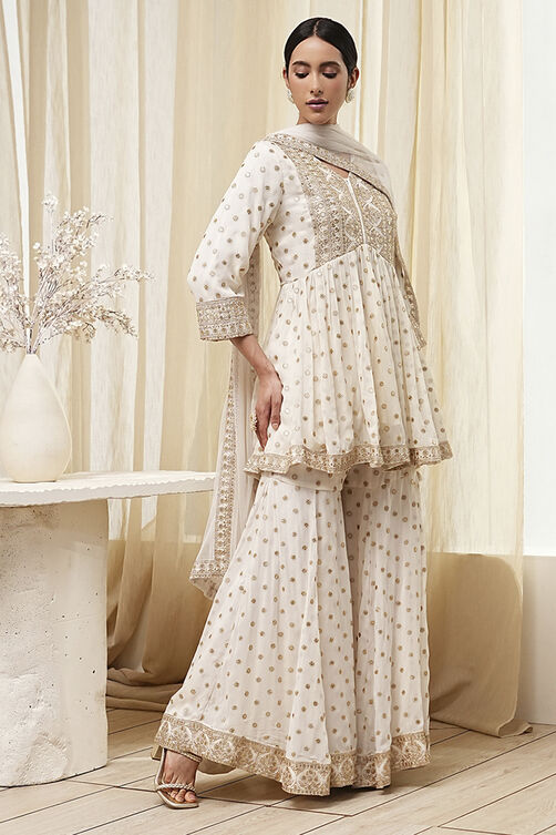 Ivory Viscose Straight Suit Set image number 4