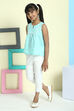 Sea Blue Cotton Straight Printed Top image number 3