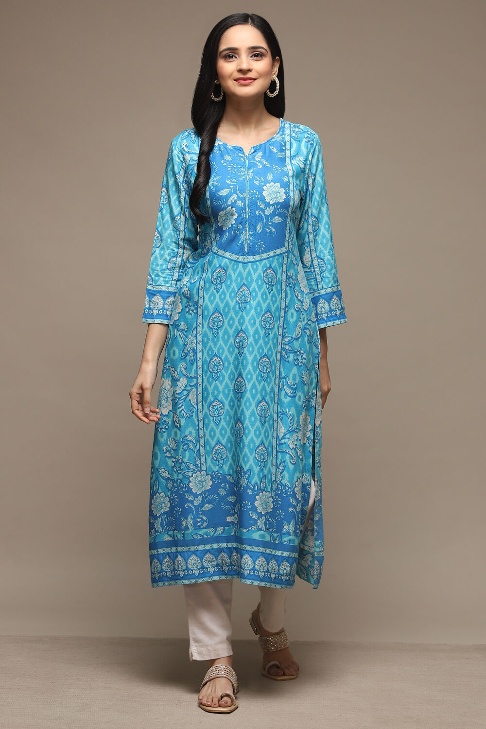 Orange LIVA Straight Printed Kurta image number 5