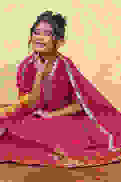 Pink Polyester Yarndyed Fitted Lehenga Set image number 7