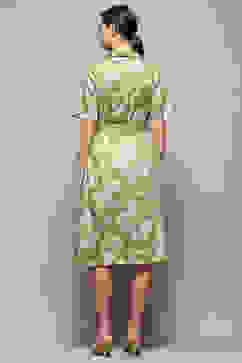 Green Pure Cotton Floral Printed Straight Dress image number 4