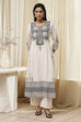 White and Black Cotton Gathered Kurta Set