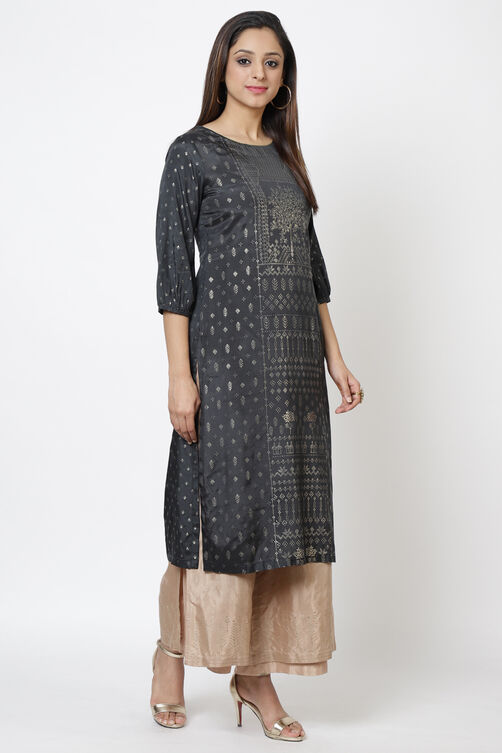 Black Viscose Straight Printed Kurta image number 2