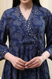 Navy Blue Printed Angrakha Style Anarkali Suit Set image number 1