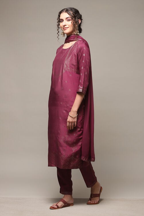 Blue Art Silk Straight Kurta Regular Pant Suit Set image number 5