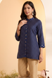 Blue Polka Dot A-Line Shirt-Style Kurti image number 1