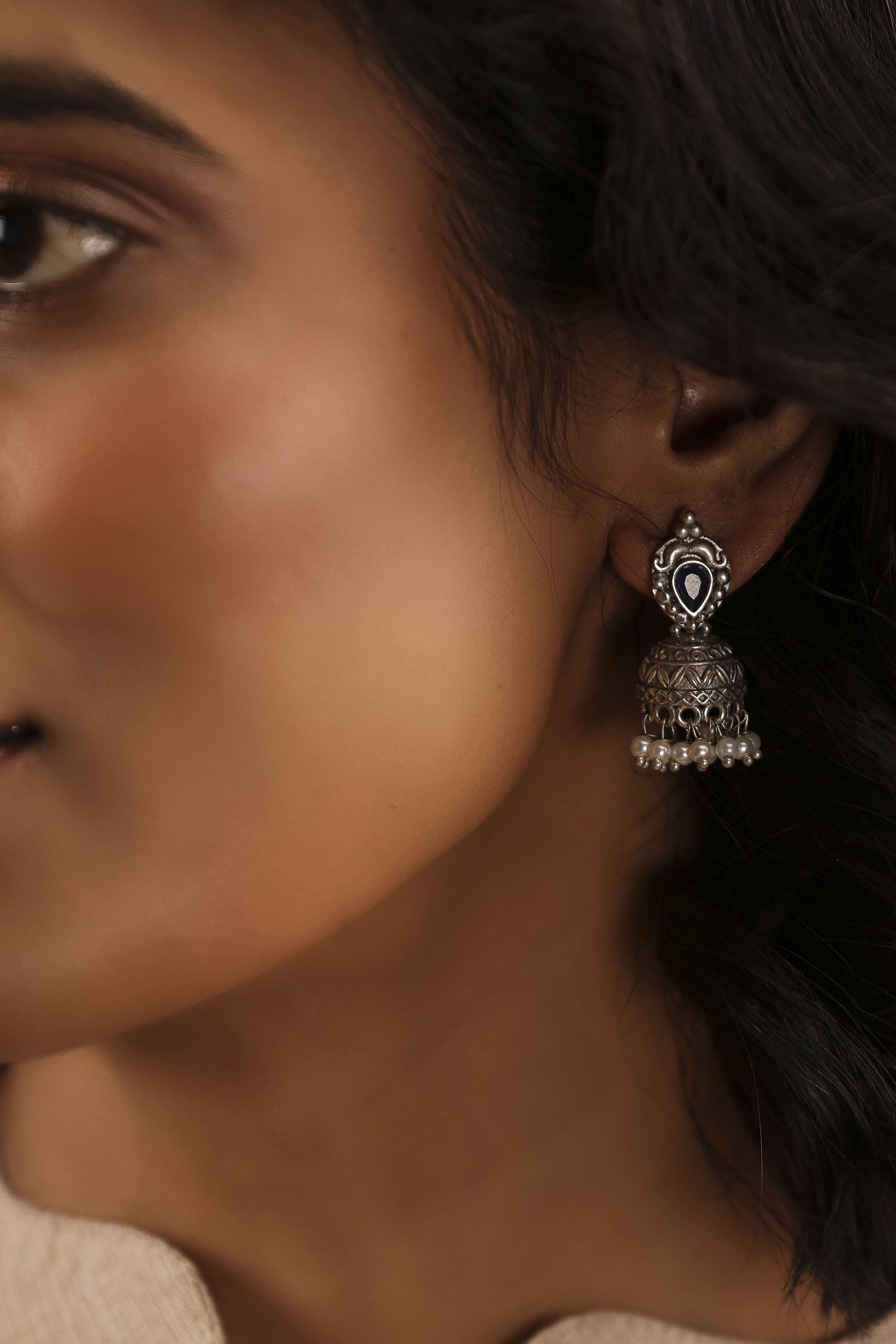 Navy Brass Jhumka image number 1