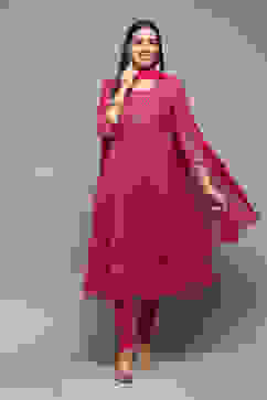 Fuchsia Polyester Anarkali Kurta Churidar Suit Set image number 7