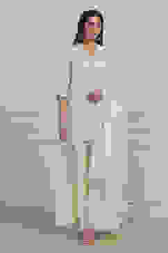 Ecru Cotton Embroidered Straight Sharara Suit Set image number 7