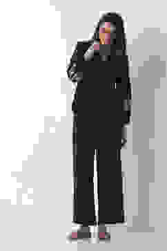 Navy Viscose Lycra Relaxed Palazzos image number 0