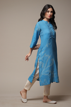 Blue Viscose Straight Printed 2 Piece Set image number 4