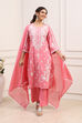 Pink Cotton Floral Embroidered Straight Kurta Set image number 0