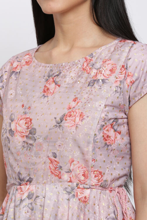 Dusky Rose Poly Metallic Anarkali Kurta Churidar Suit Set image number 1