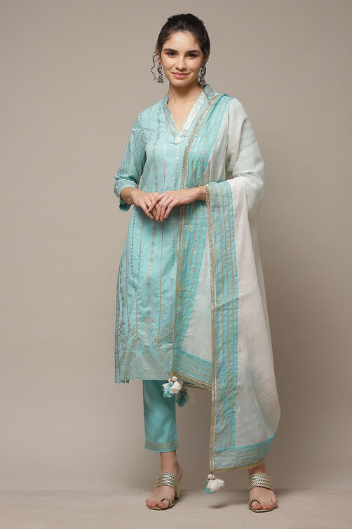 Fuchsia Cotton Straight Kurta Pants Suit Set image number 1