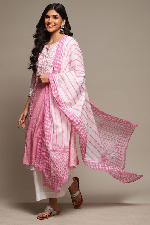 Rose Pink Cotton Layered Kurta Suit Set image number 0