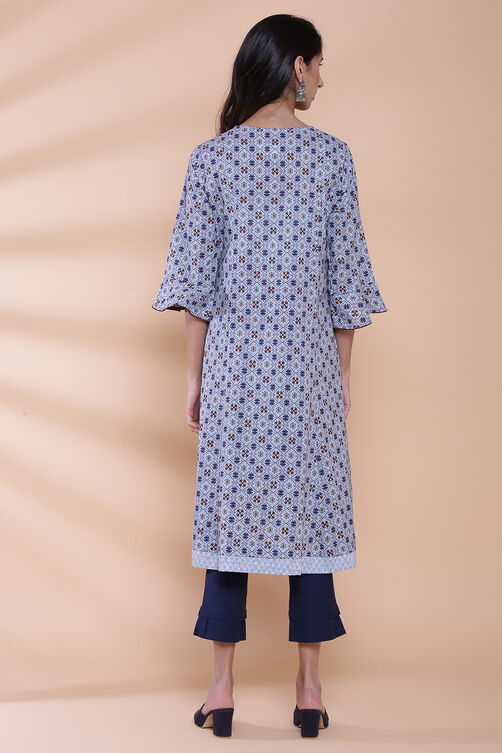 Blue Cotton A-line Printed Kurta image number 6