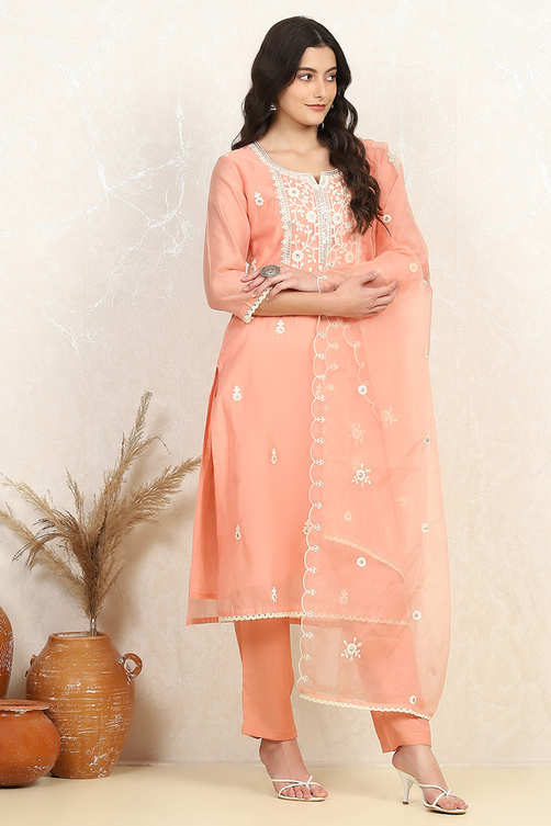 Baby Pink Chanderi Unstitched Suit Set image number 6
