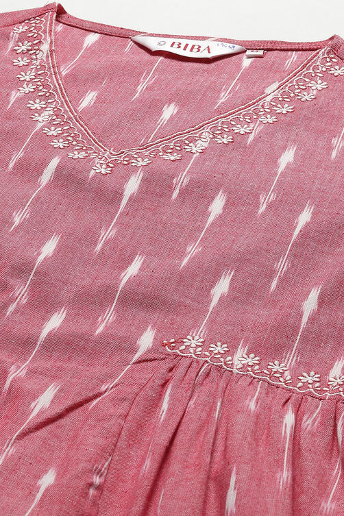 Red Cotton IKAT Flared Yarndyed Kurta image number 3