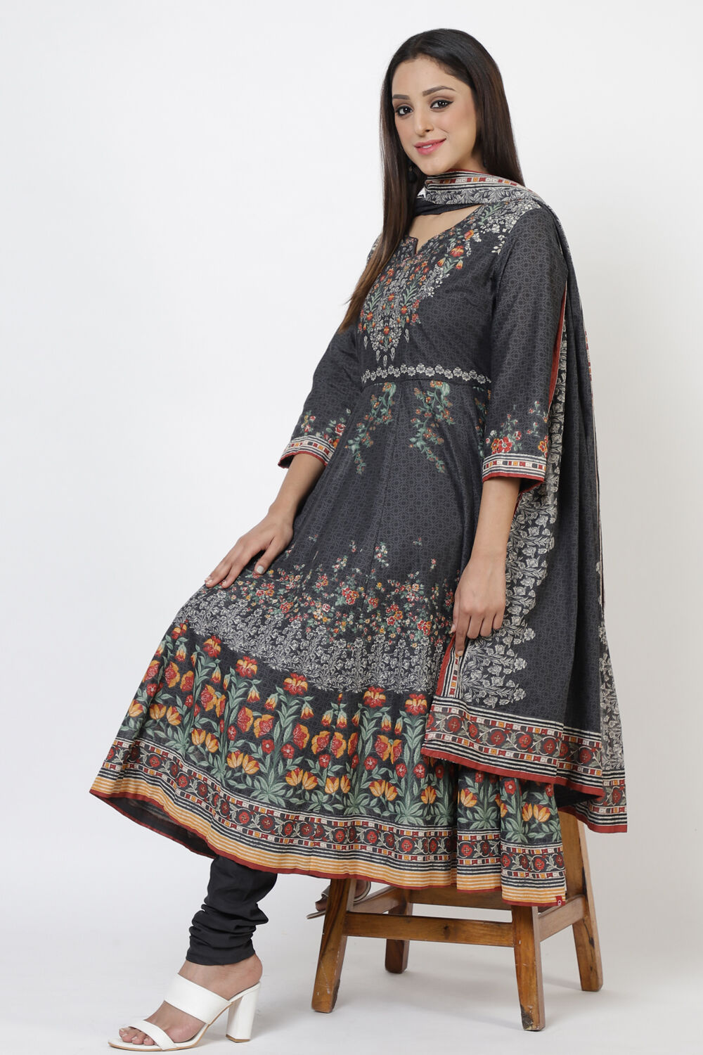 Red Cotton Anarkali Kurta Churidar Suit Set image number 0