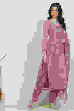 Pink Cotton Hand Embroidered Unstitched Suit Set image number 6