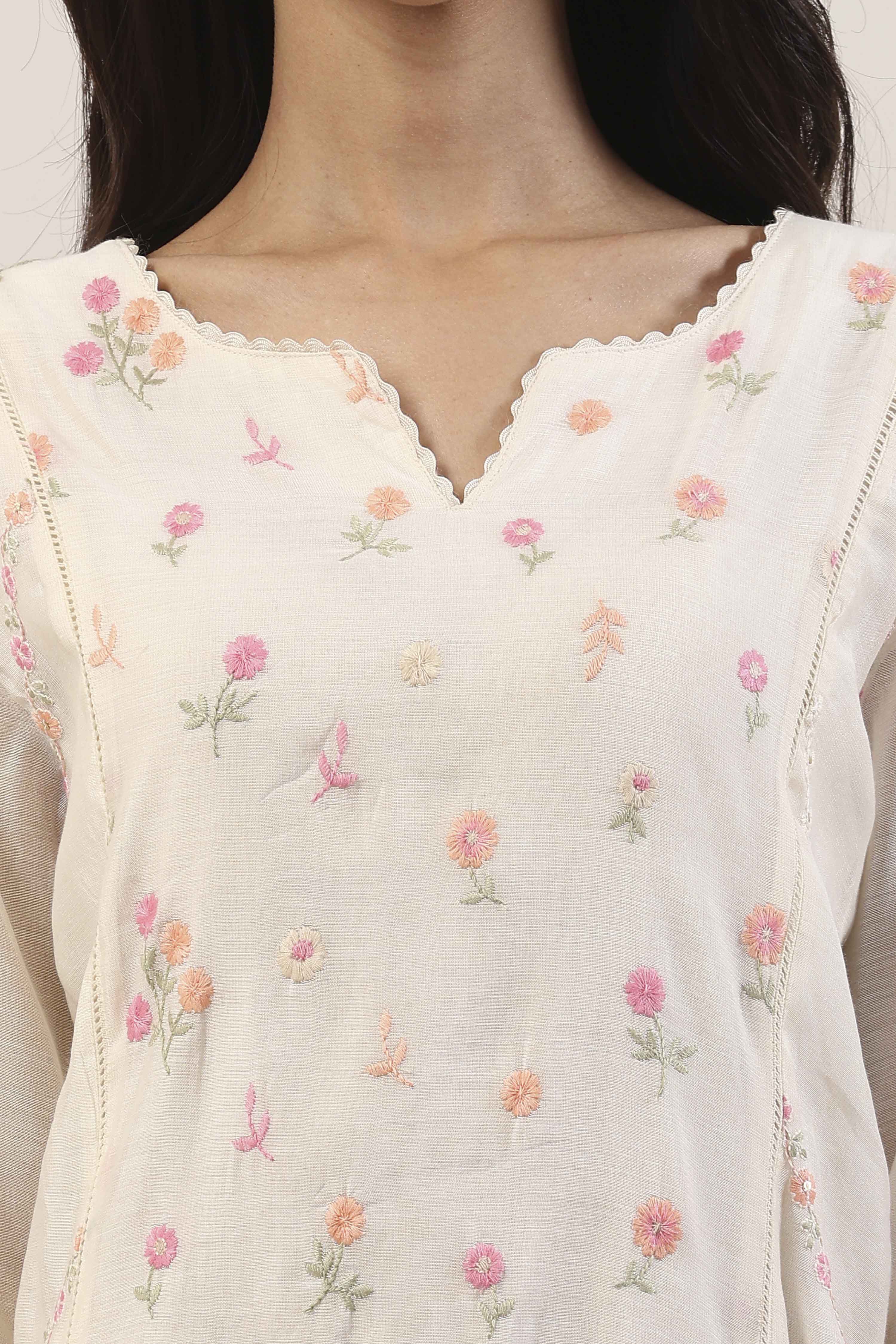 White Poly Chanderi Kalidar Suit Set image number 1