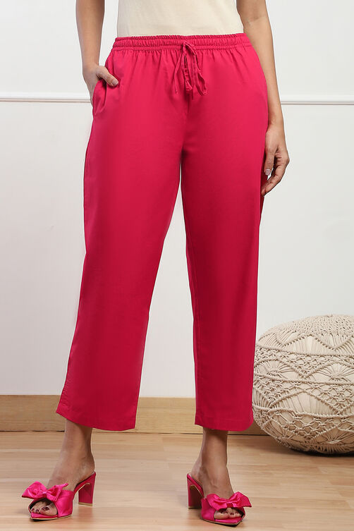 Fuschia Cotton Straight Pant image number 4