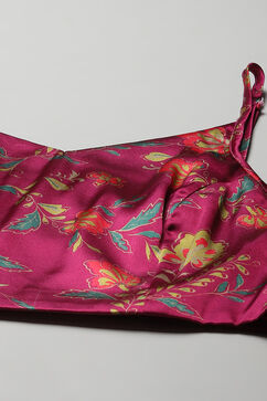 Plum Pre-Draped Saree & A Stitched Blouse With Floral Prints image number 2