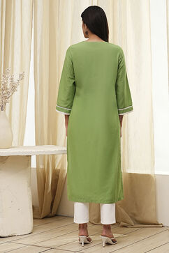 Olive Green Cotton Straight Kurta image number 3