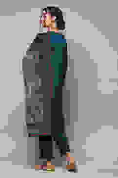 Peacock Blue Acrylic Straight Kurta Pants Suit Set image number 4