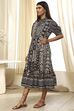 Black and Beige Cotton Printed Tiered Dress image number 2