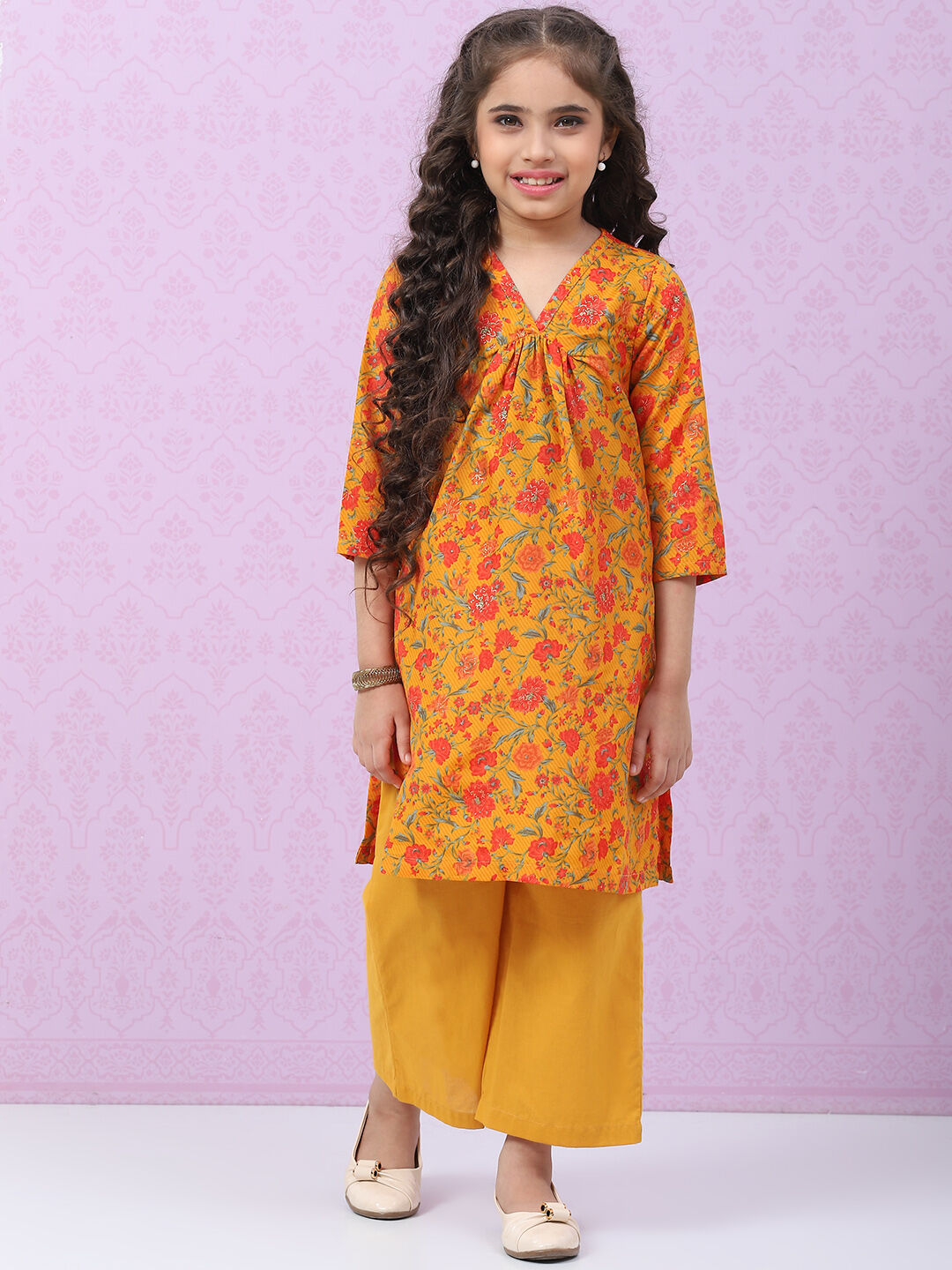 Ochre Art Silk Straight Printed Kurta Set image number 0