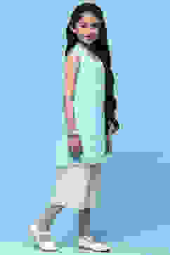 Sky Blue Schiffli Cotton Kurta & Palazzo image number 4