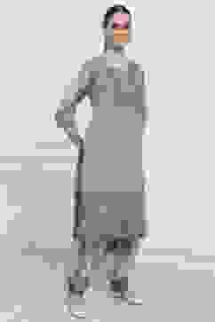 Grey Poly Crepe Digital Print Unstitched Suit Set image number 6