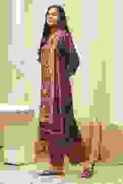 Maroon Cotton Straight Kurta Palazzo Suit Set image number 3