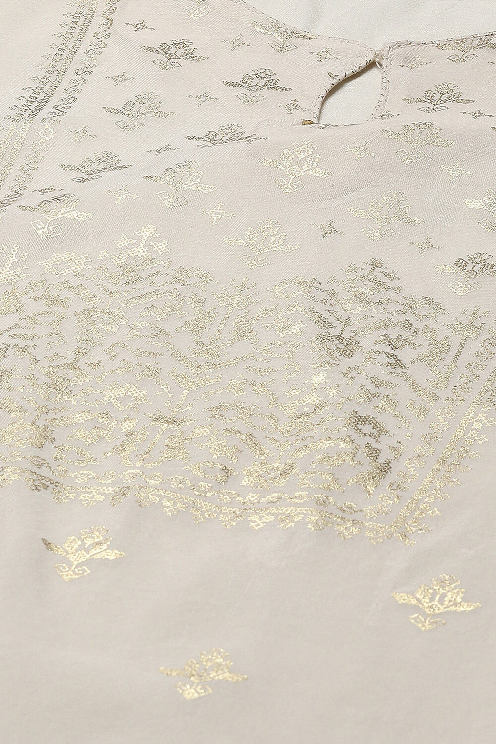 Off White Cotton Layered Printed Kurta Churidar Suit Set image number 1