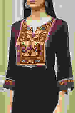 Brown Solid Gathered Straight Suit Set image number 1