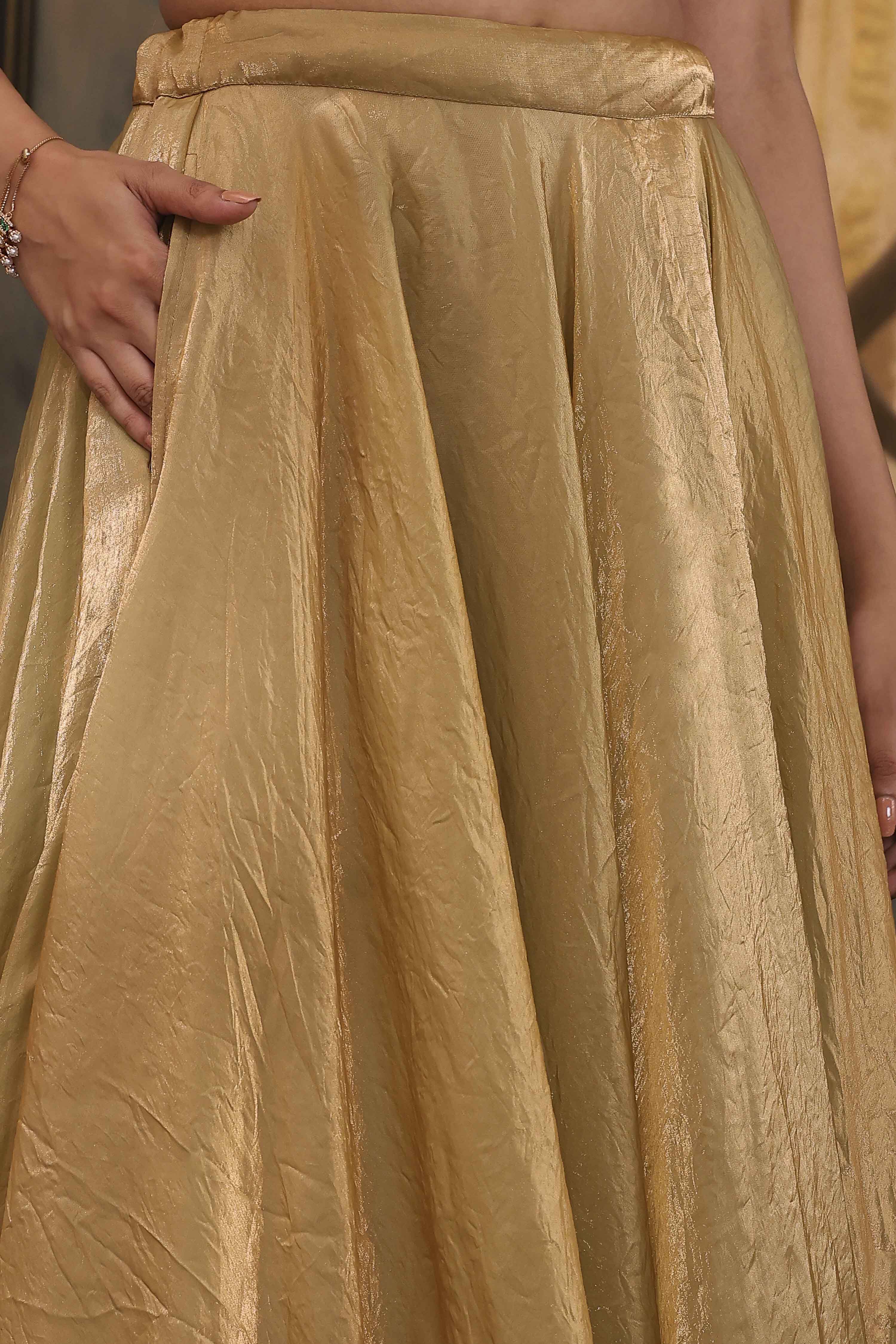Gold Toned Art Silk Solid Lehenga Set With Jacket image number 2