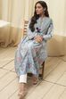 Dull Blue Cotton Printed Flared Kurta image number 0